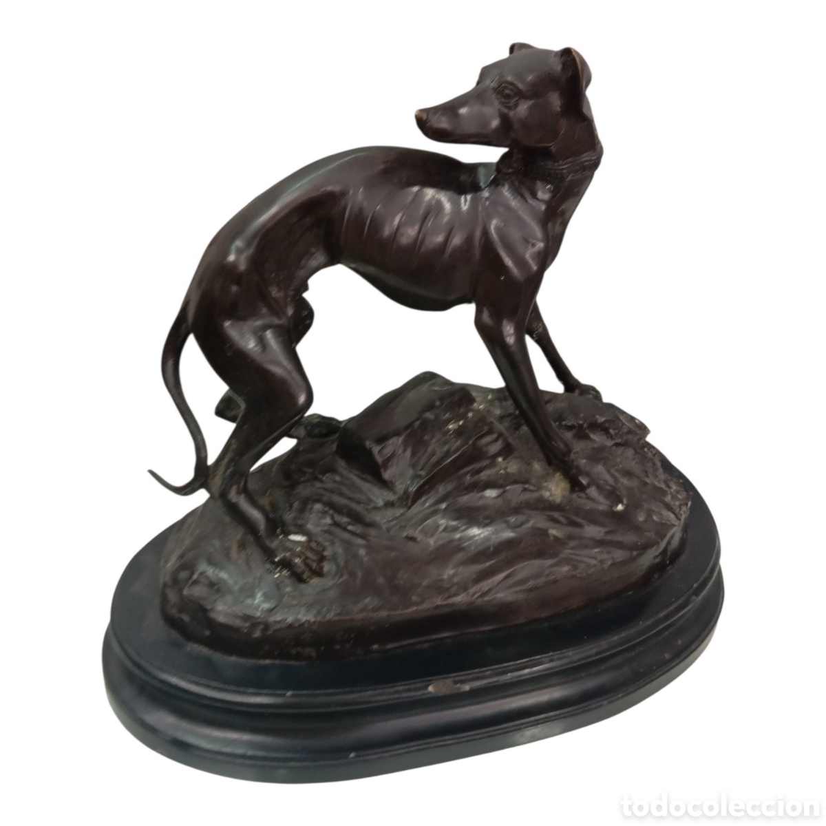 Arte: Gran escultura Art Deco Galgo Whippet S. XIX PERRO CAZA CACERIA BRONCE Animalier 40x33cm