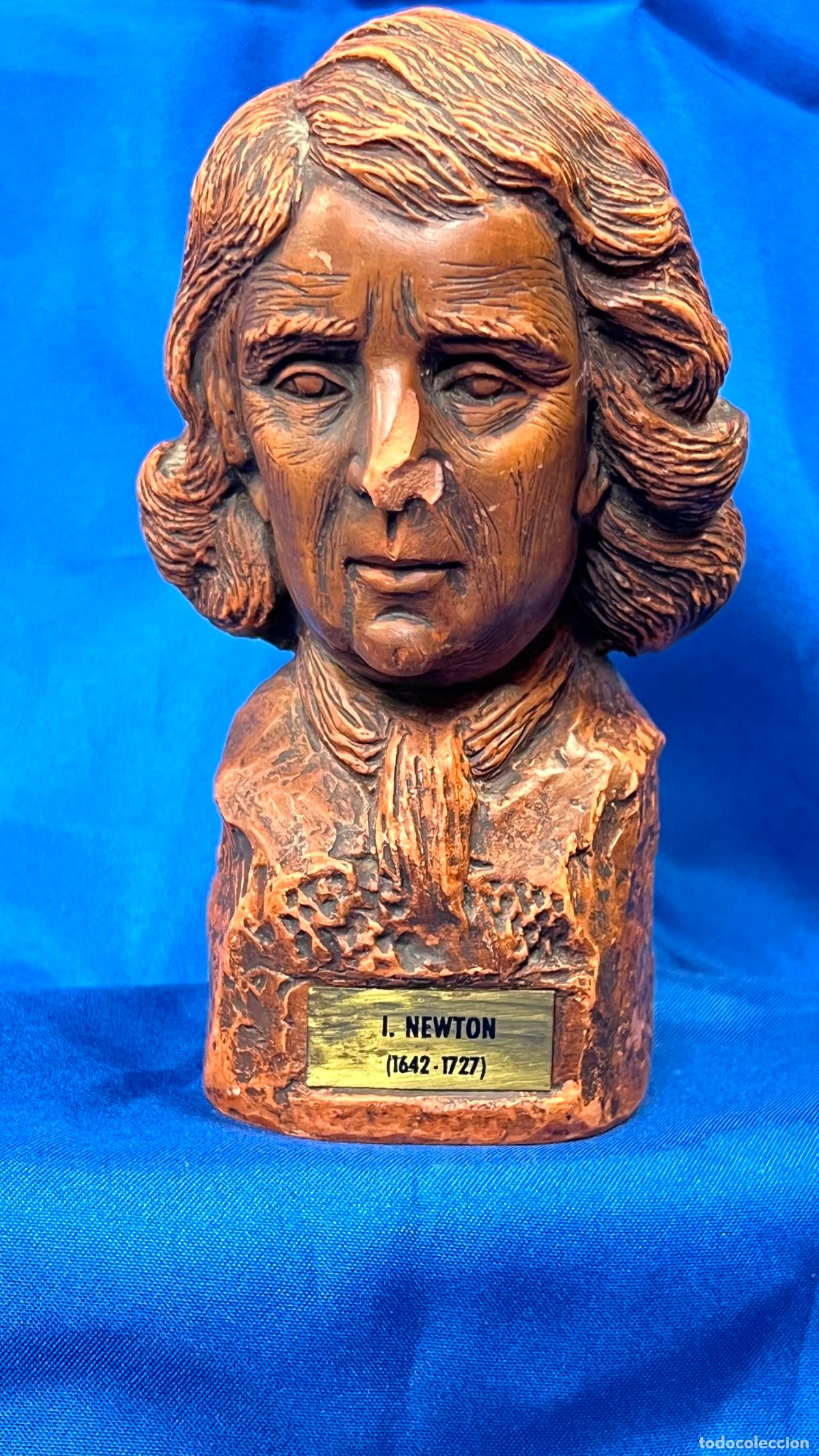 Art: Antiguo Busto de Isaac Newton en Terracota / Barro Cocido. Figura Hist&oacute;rica Vintage