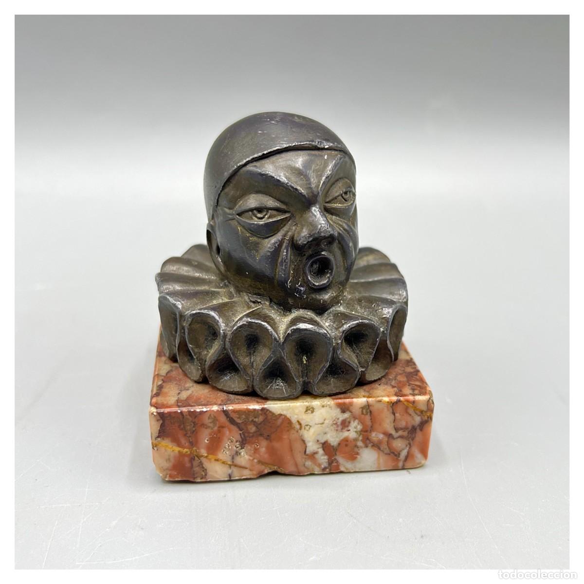 Arte: Mascota Coche PIERROT Antiguo CAR MASCOT Figura Escultura Payaso Coche Autom&oacute;vil Chapa Art Deco