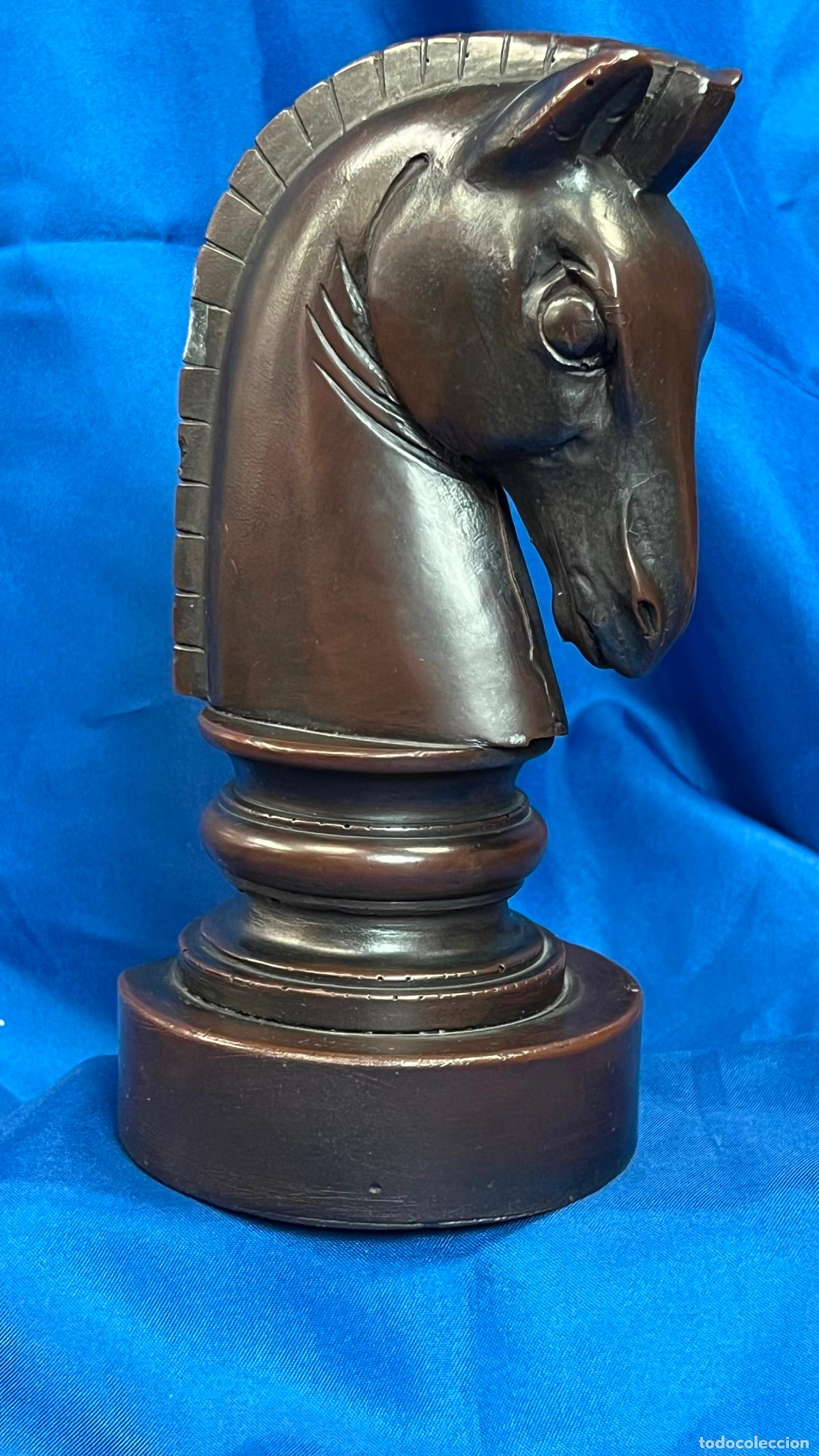 Arte: Antiguo Sujetalibros de Caballo de Ajedrez Gigante en Polystone Patinado. Figura Vintage