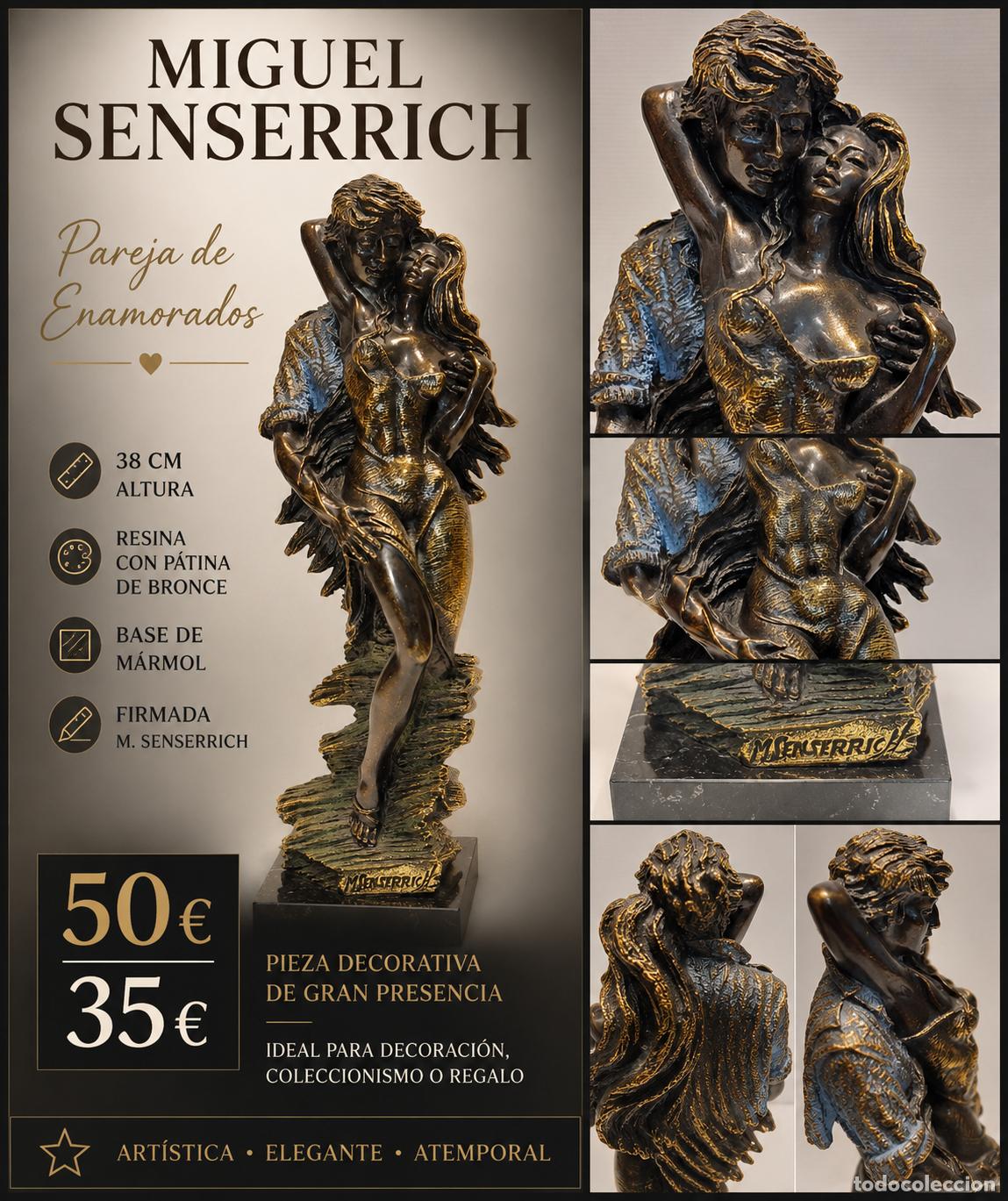 Arte: MIGUEL SENSERRICH | PAREJA DE ENAMORADOS | 38 CM | RESINA PATINADA BRONCE | M&Aacute;RMOL