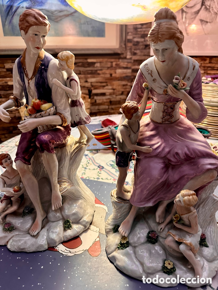 Arte: Pareja de figuras de porcelana esmaltado y detalladas