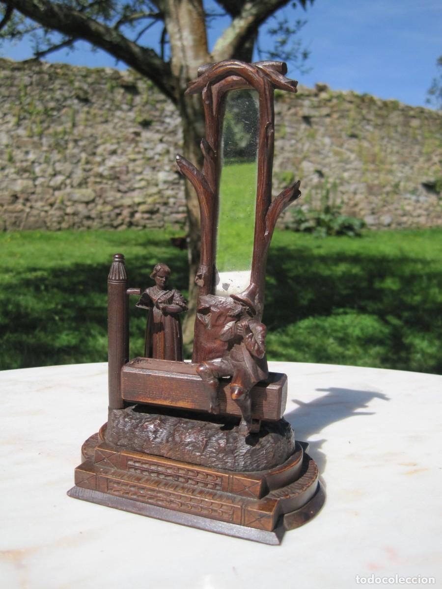 Arte: ESCENA PASTORIL TALLADA EN MADERA - CON ESPEJO - ROMANTICISMO - MODERNISMO - CENTROEUROPA - S.XIX