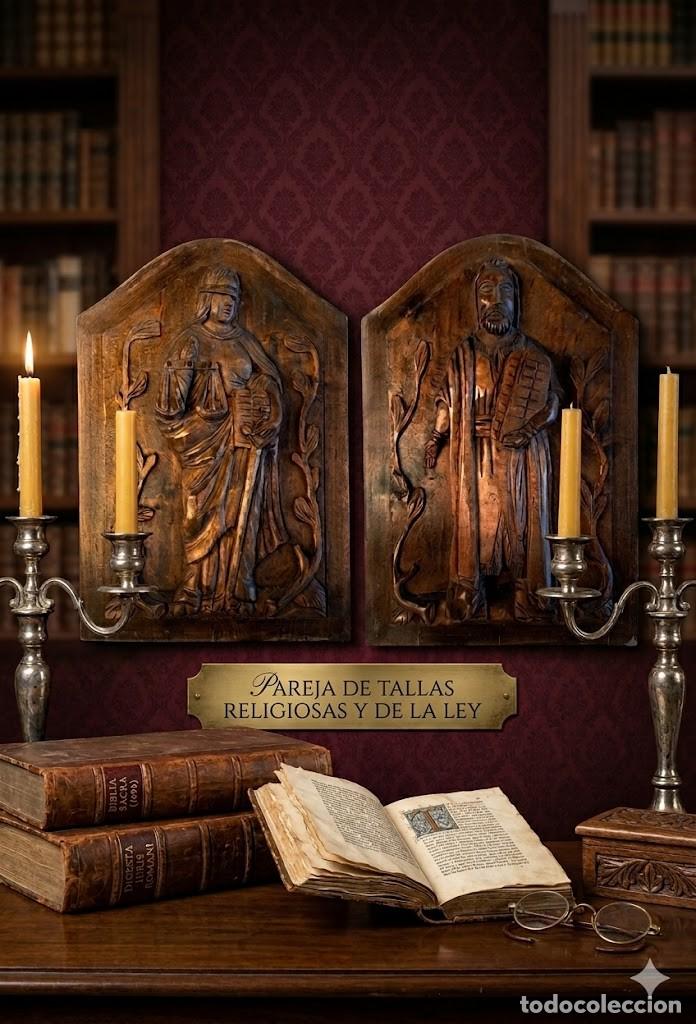 Arte: Pareja de Altorrelieves en Madera Maciza: &rdquo;Los Pilares de la Ley&rdquo;