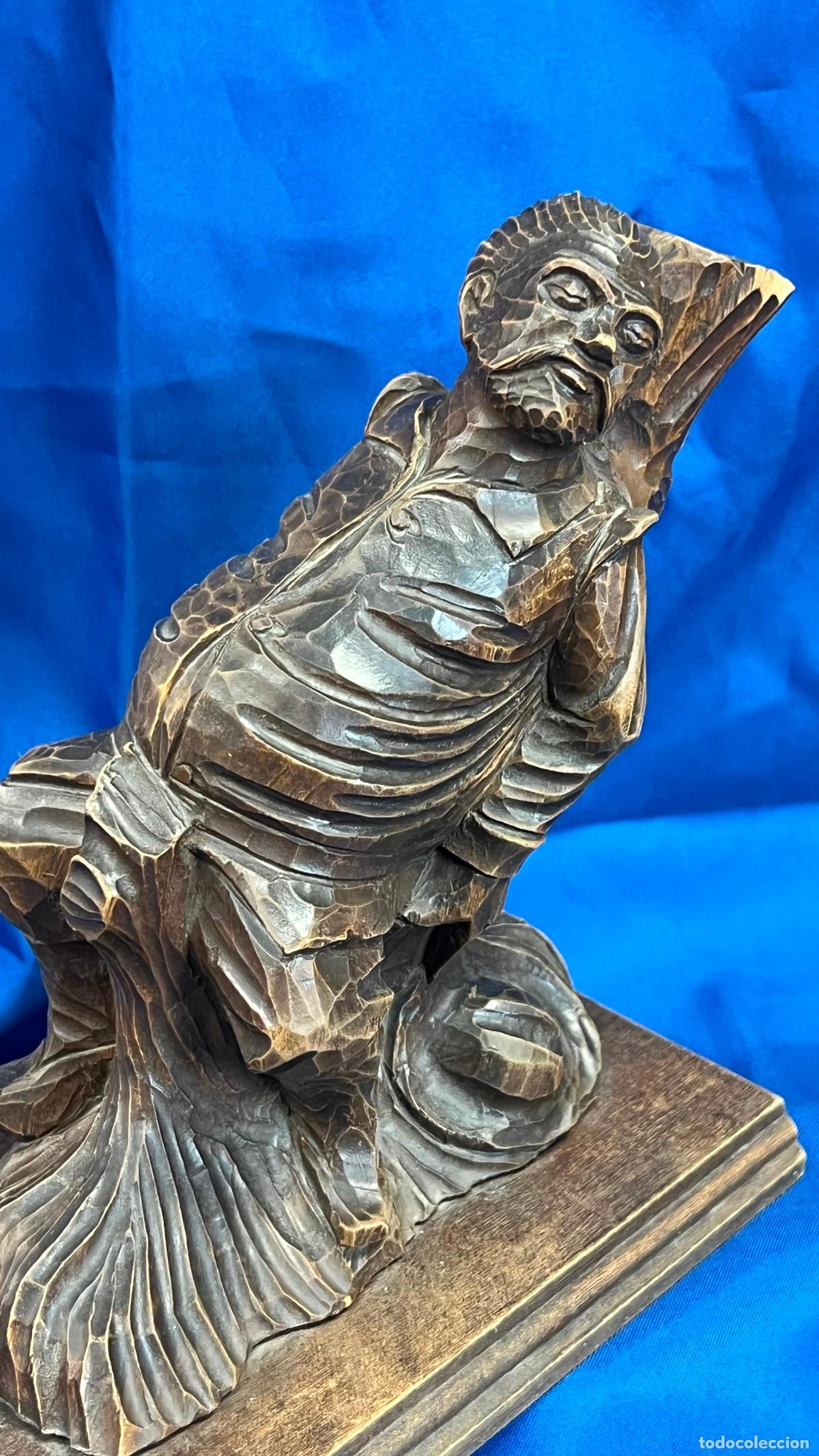 Art: MAGN&Iacute;FICA TALLA ARTESANAL EN MADERA DE PERSONAJE COSTUMBRISTA (POSIBLE DON QUIJOTE O SINO TIPO R&Uacute;STI