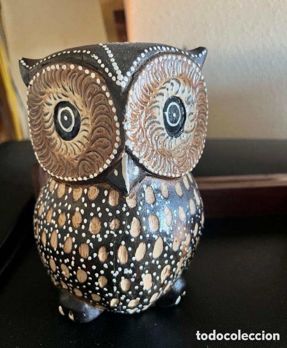 Arte: Figura b&uacute;ho lechuza tallada en madera artesanal decoraci&oacute;n &eacute;tnica