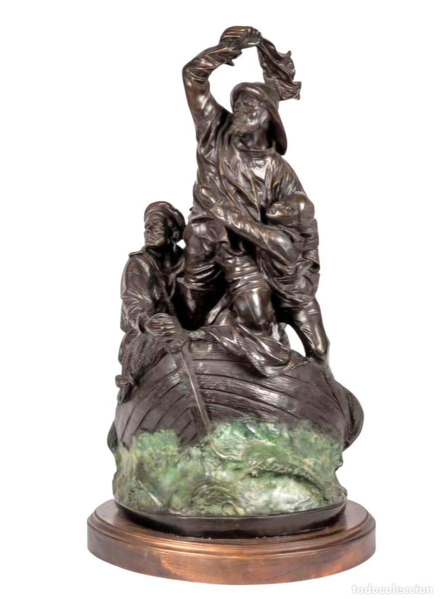 Arte: + GRAN ESCULTURA DE BRONCE DE PESCADORES EN PLENA TORMENTA - FIRMADA