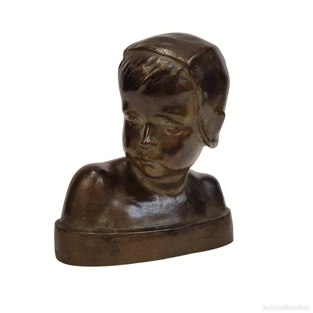 Arte: Busto &ldquo;Ni&ntilde;o&rdquo;, bronce patinado, firmado Crannrey Franceschi, Art Nouveau, s. XIX &ndash; Francia