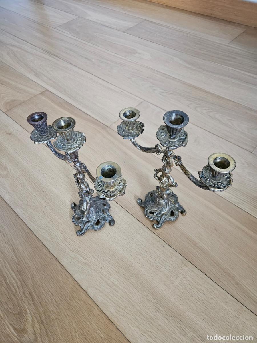 Arte: Reloj y pareja de candelabros de bronce - Foto 6