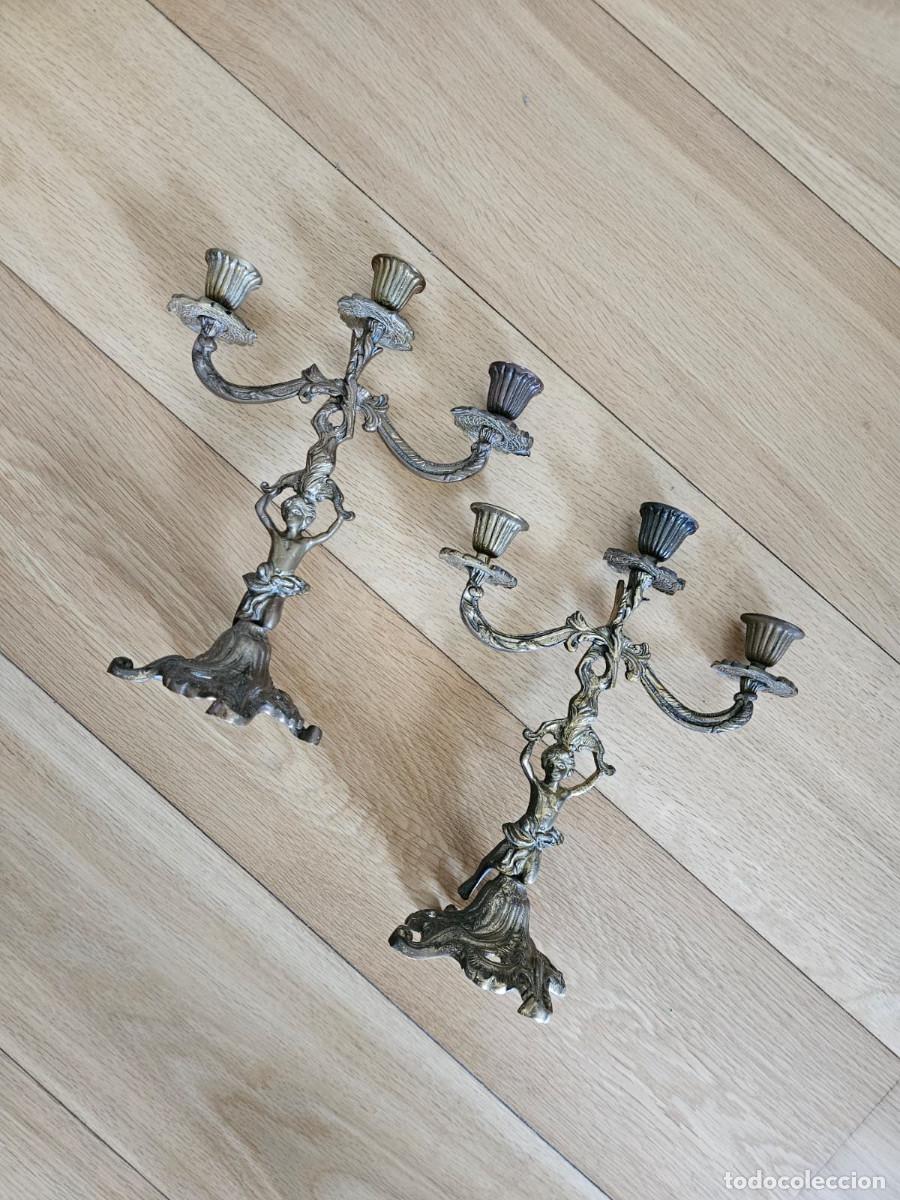 Arte: Reloj y pareja de candelabros de bronce - Foto 7