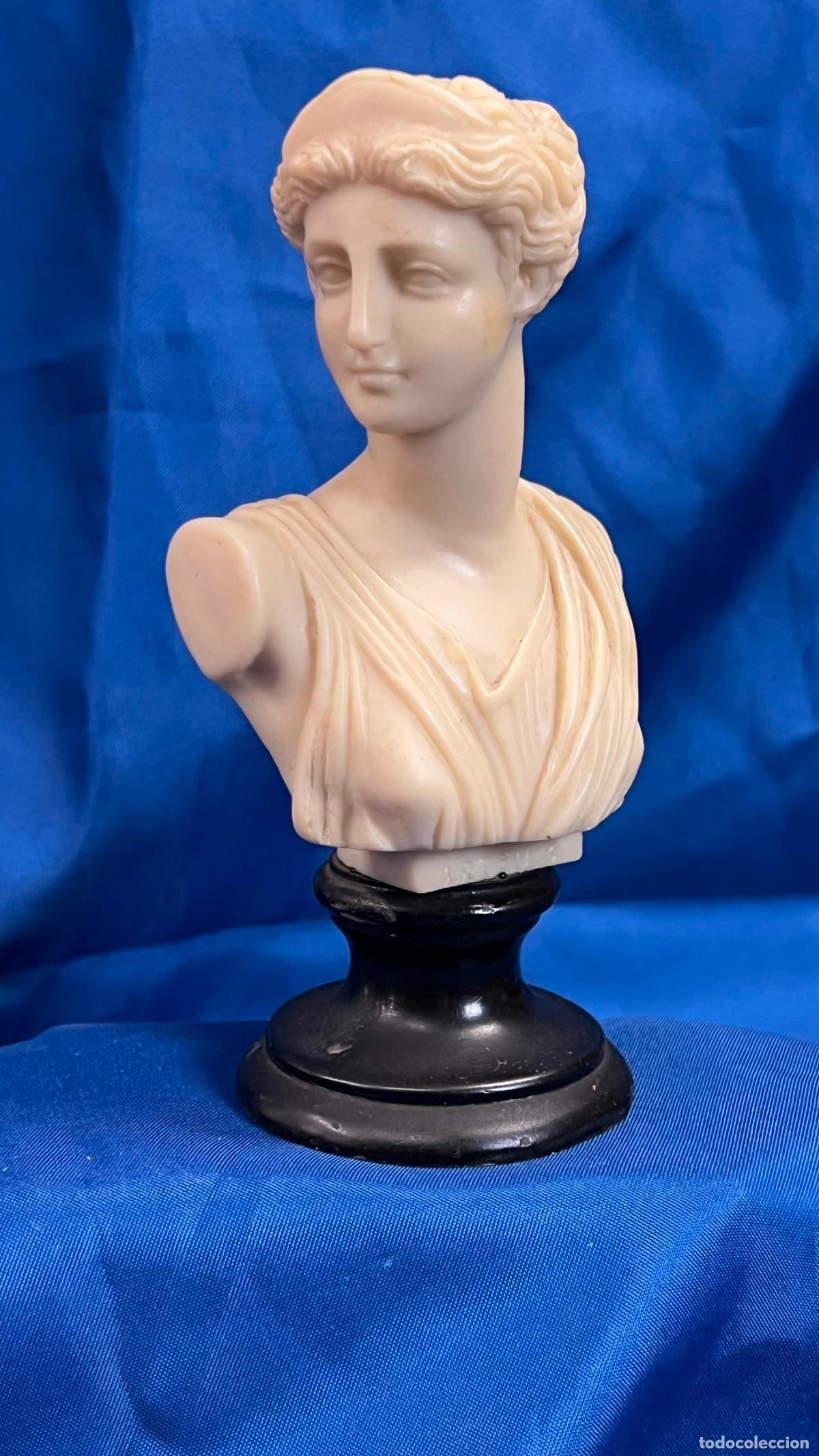 Arte: INTERESANTE BUSTO ESCULT&Oacute;RICO CL&Aacute;SICO DE DIANA CAZADORA (ARTEMISA) SOBRE PEANA - ACABADO TIPO ALABAS
