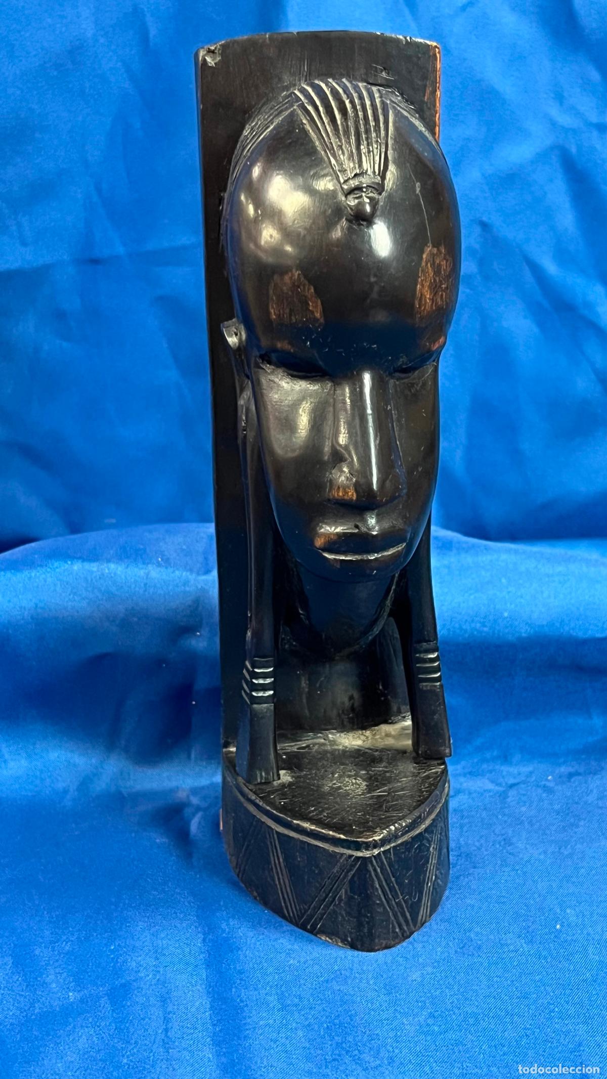 Arte: INTERESANTE BUSTO / SUJETALIBROS &Eacute;TNICO DE MUJER AFRICANA - TALLA ARTESANAL EN MADERA MACIZA DE &Eacute;BAN