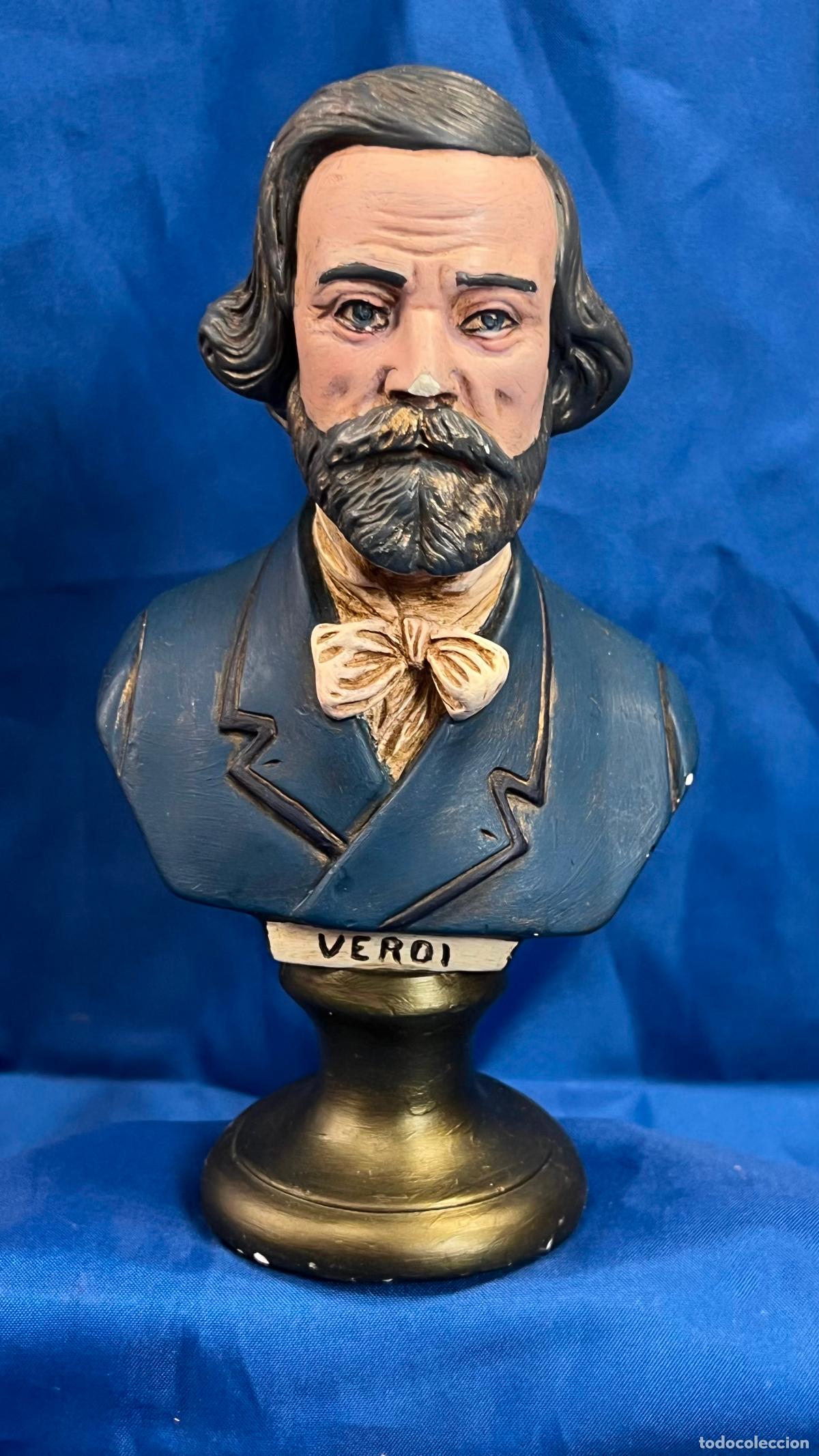 Arte: INTERESANTE BUSTO POL&Iacute;CROMO VINTAGE DE GIUSEPPE VERDI SOBRE PEANA - DETALLADO ACABADO PICT&Oacute;RICO - DE