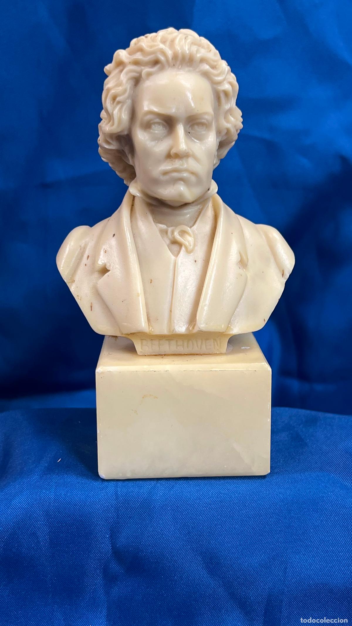 Arte: INTERESANTE BUSTO VINTAGE DEL COMPOSITOR LUDWIG VAN BEETHOVEN SOBRE PEDESTAL DE PIEDRA - ACABADO TIP