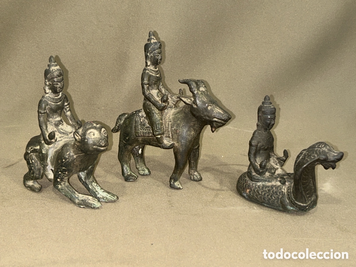 Arte: CONJUNTO DE 3 ESCULTURAS SHIVA EN BRONCE S.XVIII