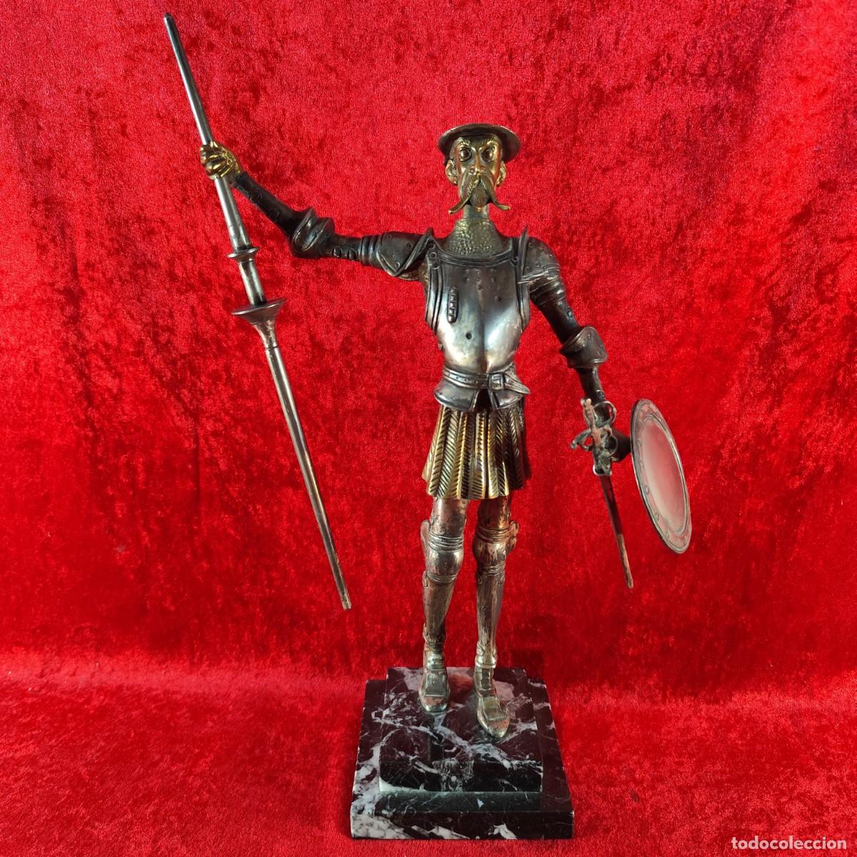 Arte: DON QUIJOTE DE LA MANCHA - ESCULTURA EN BRONCE - 42 CM TOTAL - ESPECTACULAR - HIDALGO - CERVANTES