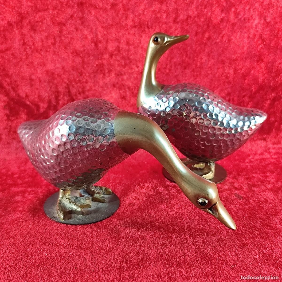 Arte: PAREJA DE PATOS EN BRONCE - OPORTUNIDAD - 16 Y 10 CM LARGO - OPORTUNIDAD