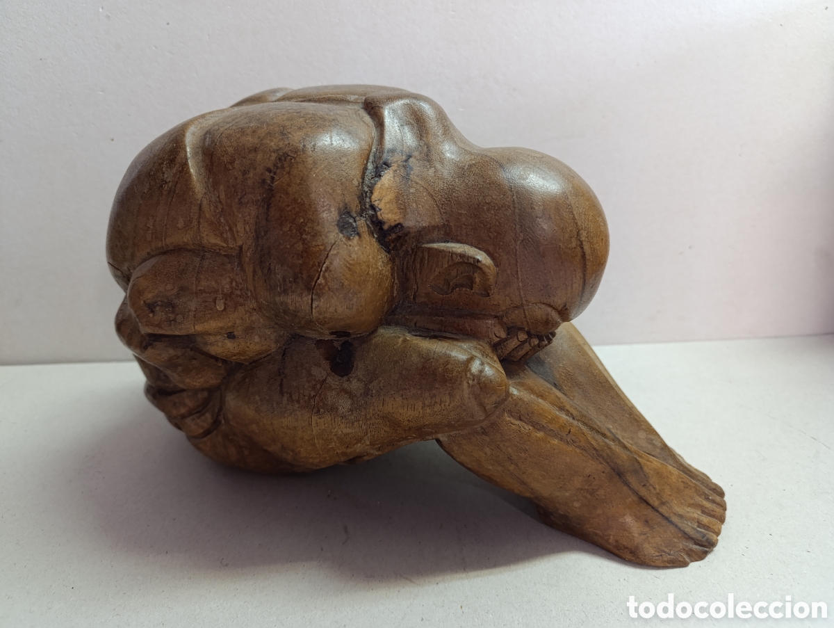 Arte: ESCULTURA TALLADA EN MADERA BUDA LLORON O ORANG MAHI. TAMA&Ntilde;O GRANDE.
