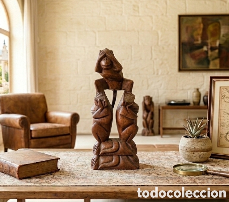 Arte: Escultura Vintage de los &rdquo;Tres Monos Sabios&rdquo; &ndash; Talla en Madera Artesanal