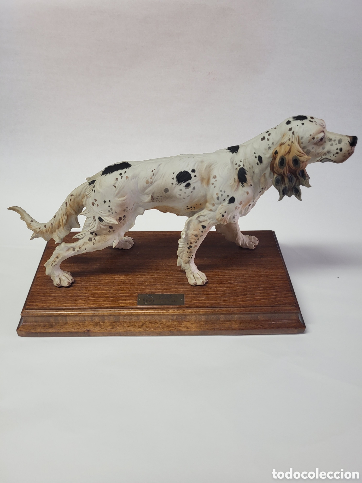 Arte: Perro Setter Resina con base de madera colecci&oacute;n 184 de 2000