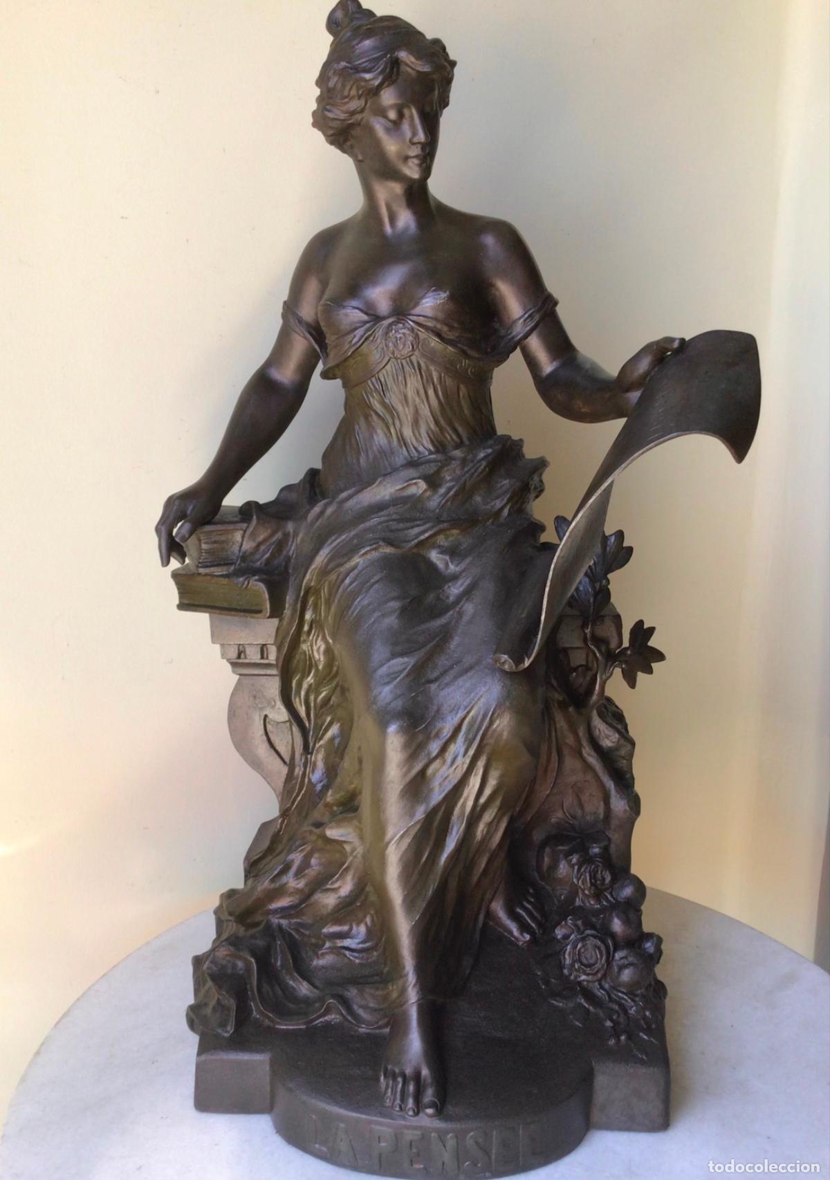 Arte: MAGNIFICA ESCULTURA -GRAN TAMA&Ntilde;O ,ESCULTOR H.FUGERE -TITULADA EL PENSAMIENTO , SIGLO XIX