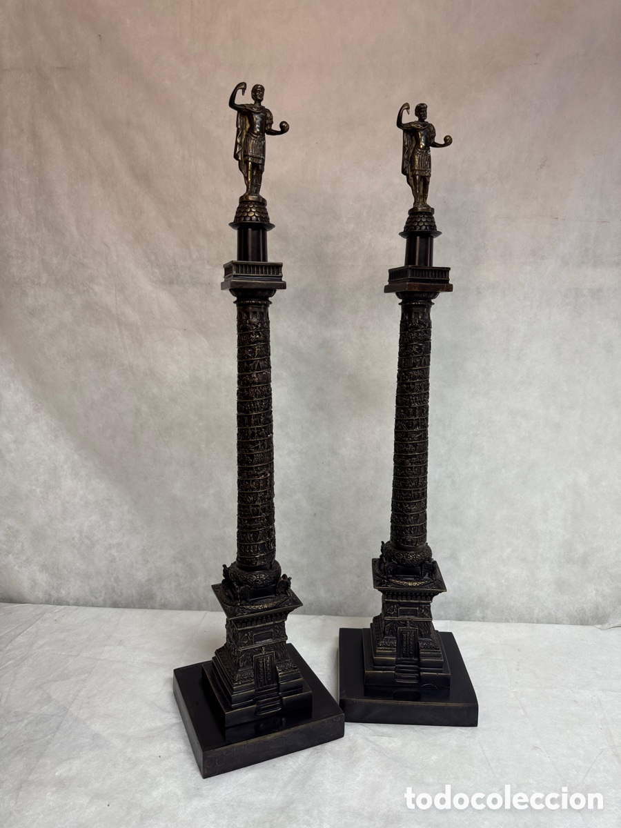 Arte: Pareja de columnas de Trajano en bronce - Grand Tour