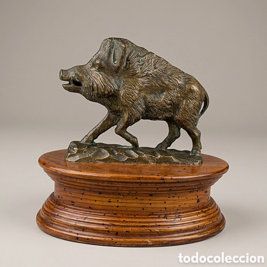Arte: Antigua escultura de bronce. Jabali