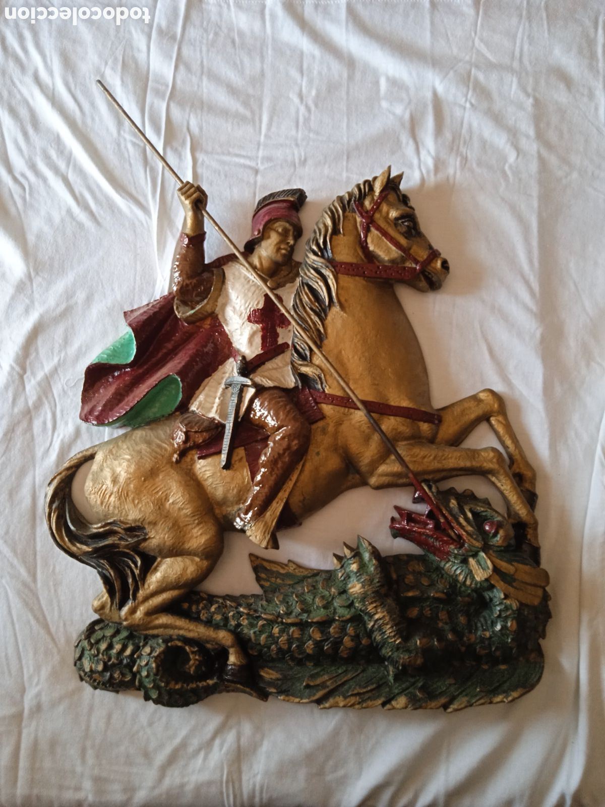Arte: Figura San Jorge sant Jordi Senserrich Patentado 1998 metal (no magn&eacute;tico) bronce pintado