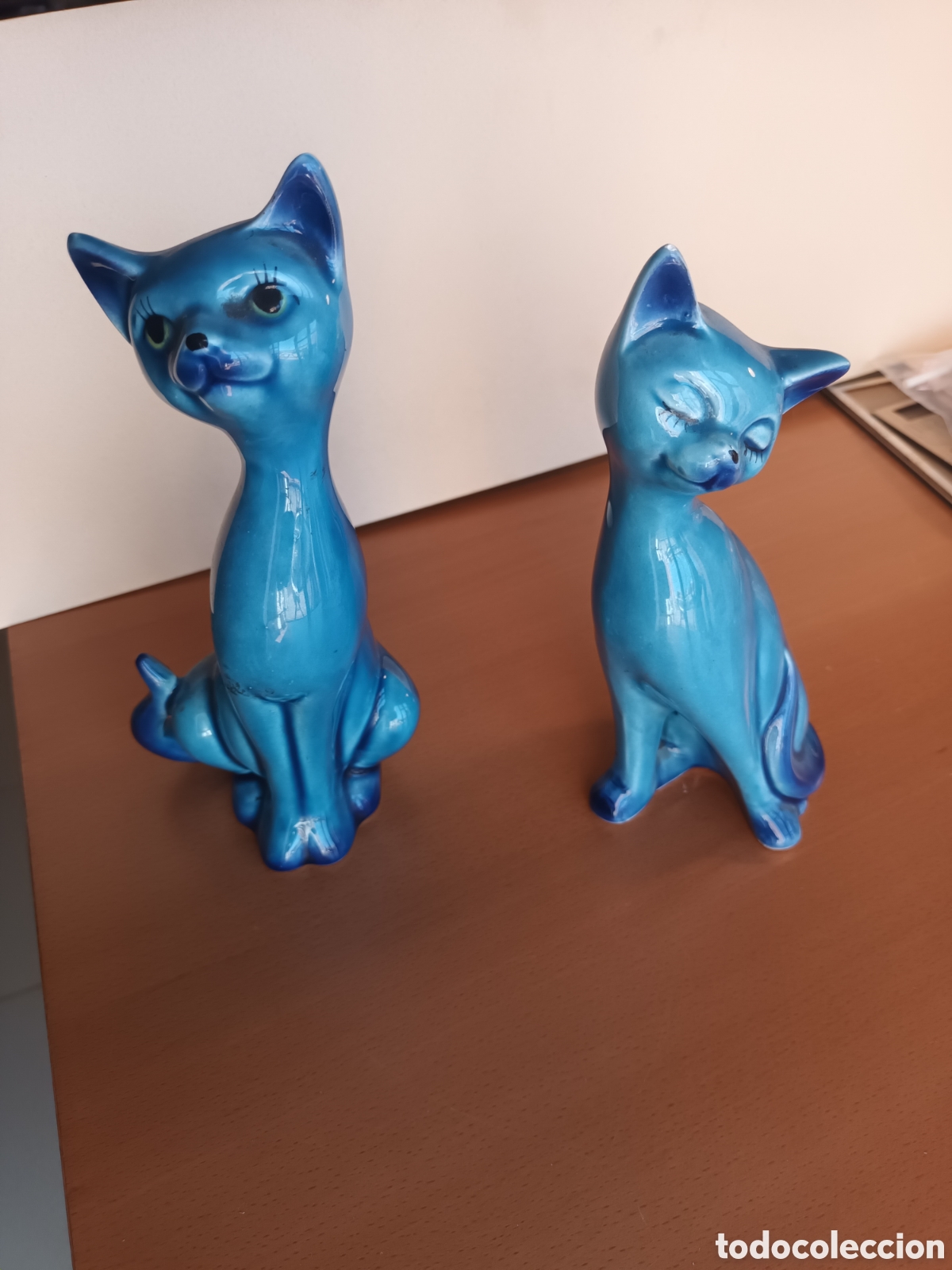 Arte: Figuras Gatos Cer&aacute;mica Azul Estilo Franc&eacute;s