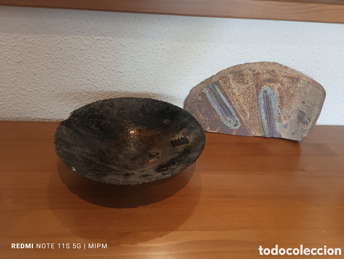Arte: Lote de dos piezas de barro r&uacute;stico vintage.