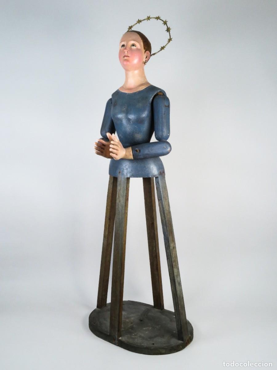 Arte: Escultura virgen de candelero vestidera en madera tallada y policromada siglo XVIII