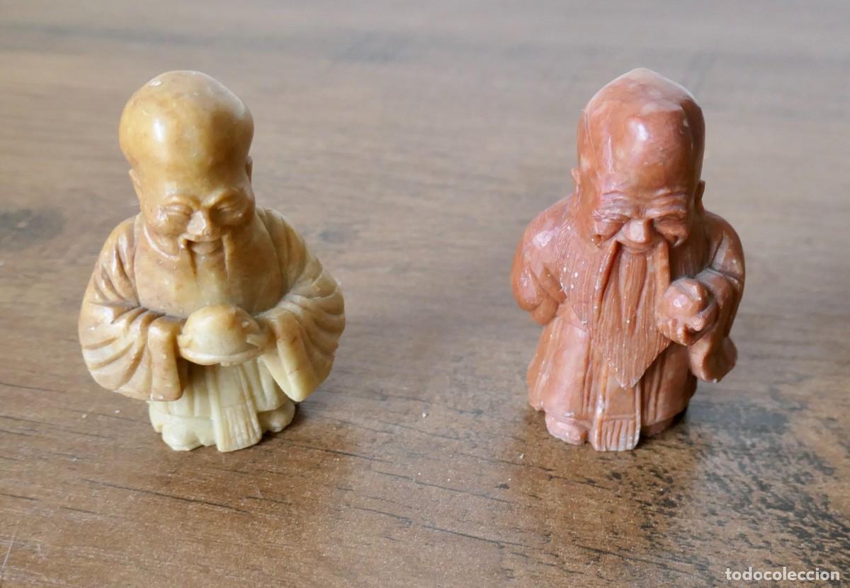 Arte: figuras de sabios inmortales de la mitolog&iacute;a china talladas en esteatita - piedra de jab&oacute;n - 6 cm