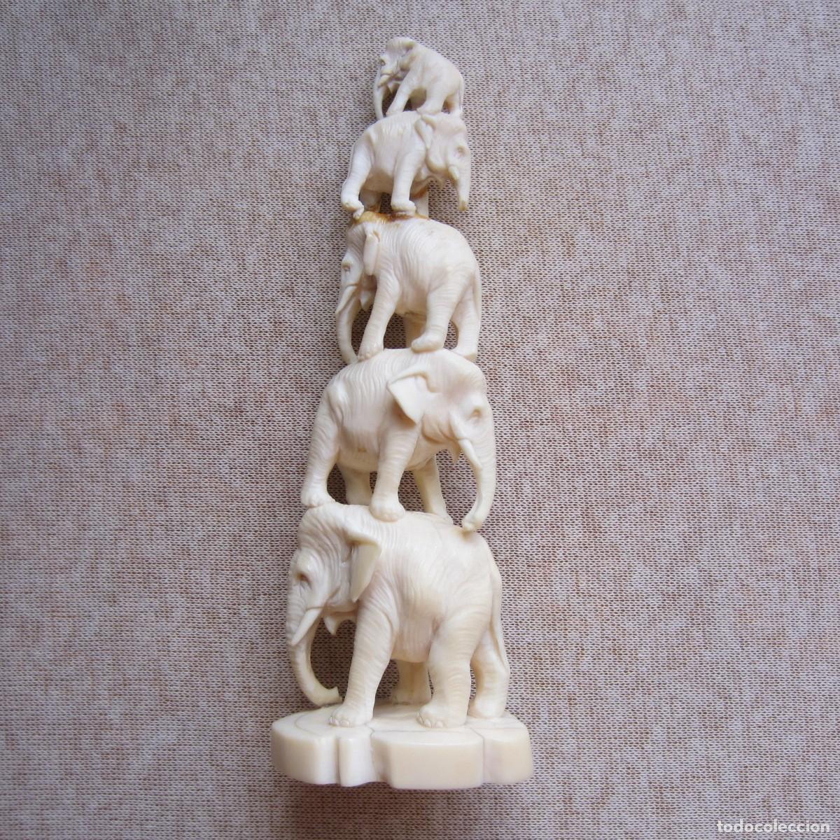 Arte: figura elefantes talla de marfil okimono Meiji ( 1869-1912 )