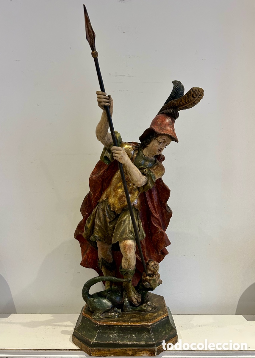 Kunst: Figura Barroca San Jorge matando al drag&oacute;n. Escuela Alemana. Siglo XVII