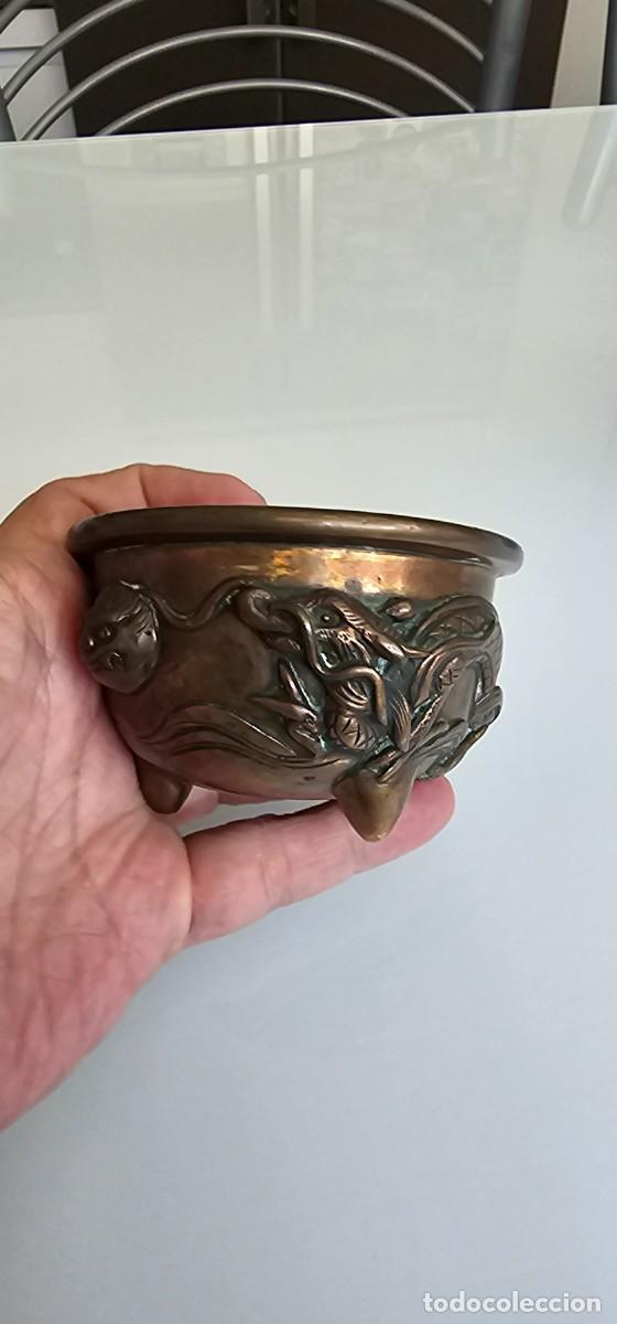 Arte: Precioso anriguo cuenco chino bronce patina