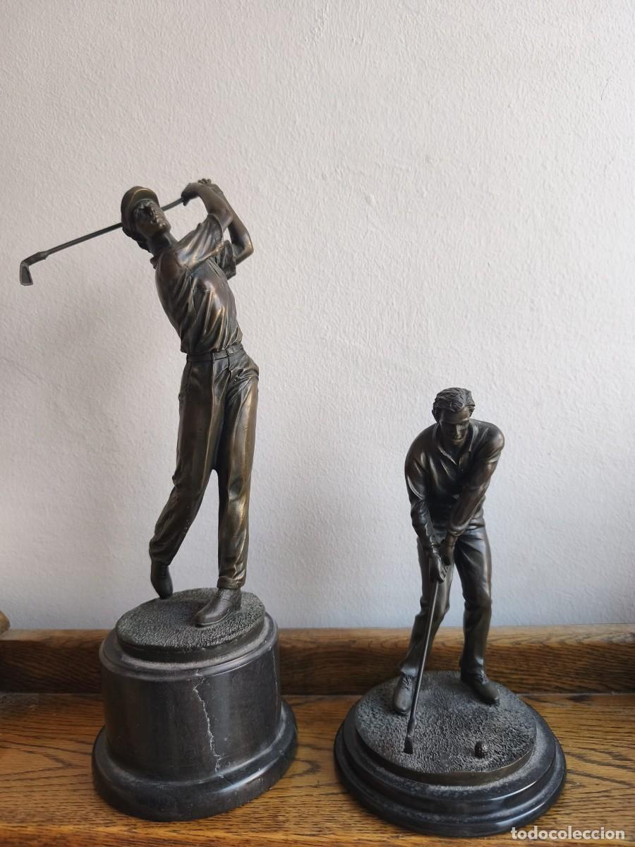 Arte: Dos esculturas de bronce de golfistas