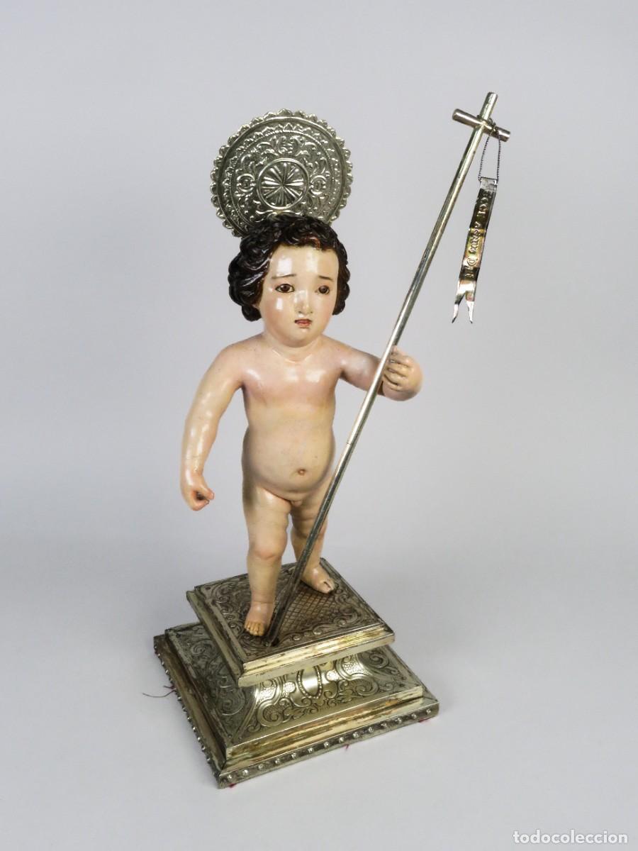 Arte: Ni&ntilde;o Jes&uacute;s en madera tallada y policromada Resplandor y Baral en plata Escuela Granadina siglo XVIII