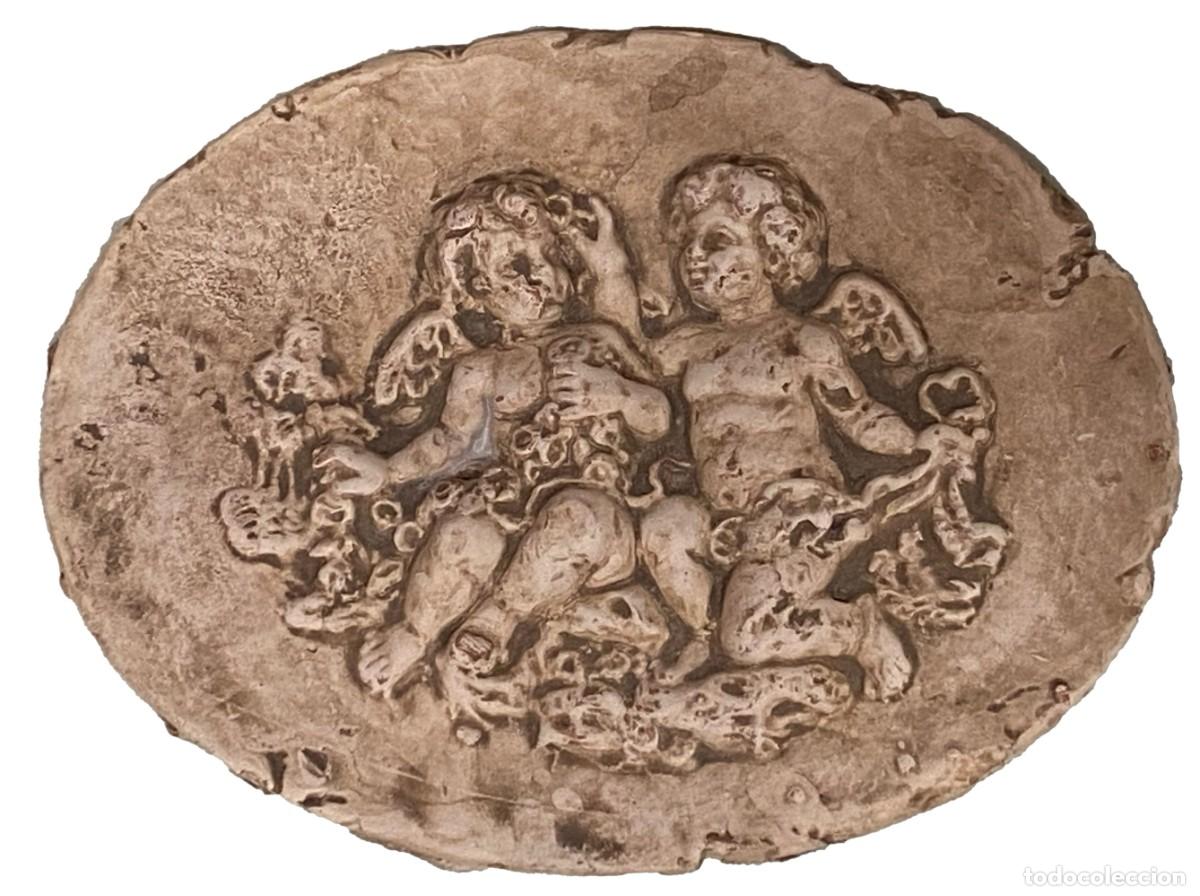 Arte: Importante terracota catalana de mediados del siglo XIX. &Aacute;ngeles de la guarda. 17x13 cm