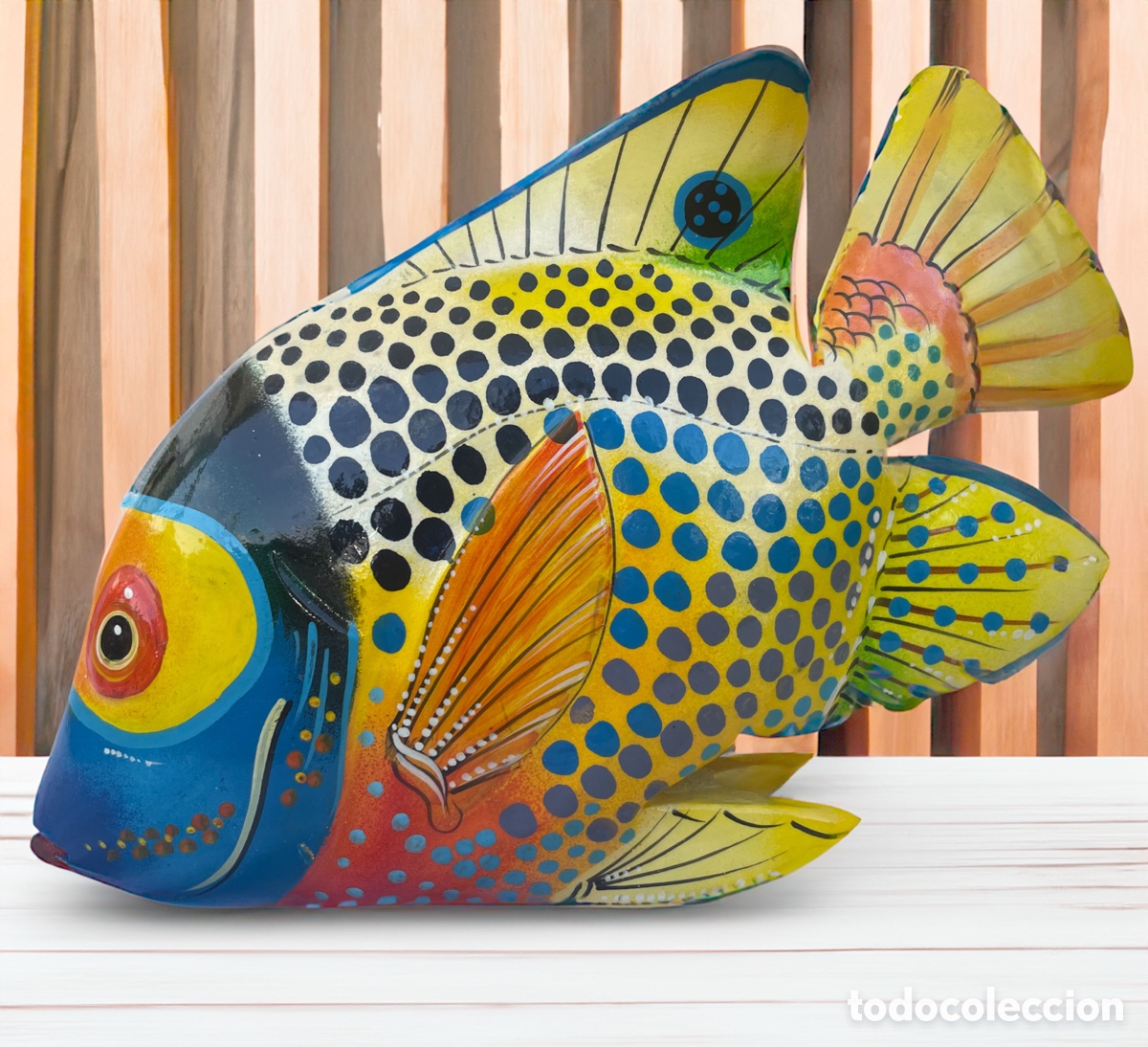 Arte: Gran pez &aacute;ngel de Seychelles - Tallado en madera y pintado a mano - Arte ex&oacute;tico/tropical