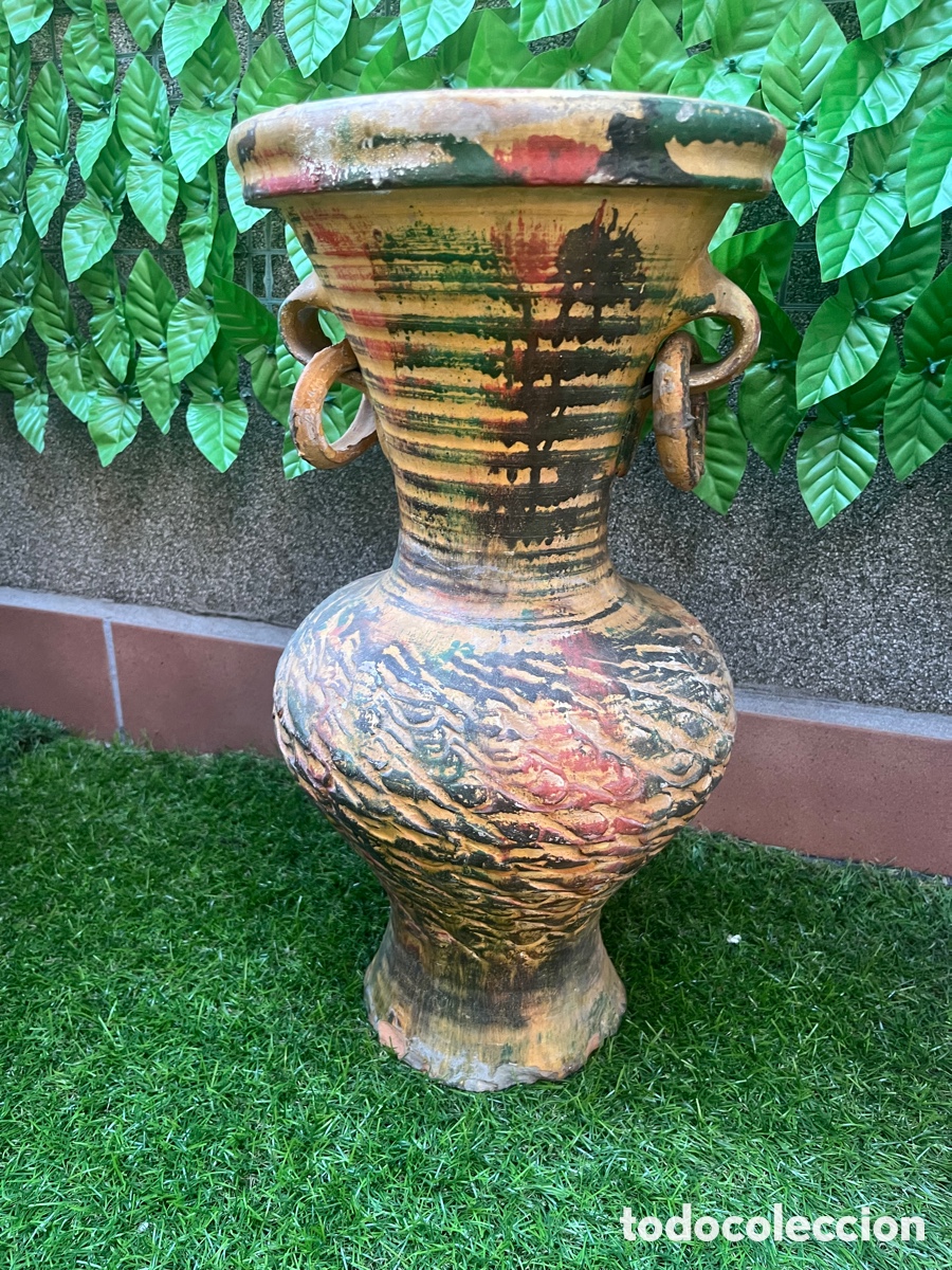 Arte: Jarr&oacute;n de terracota multicolor antiguo a&ntilde;os 50 60