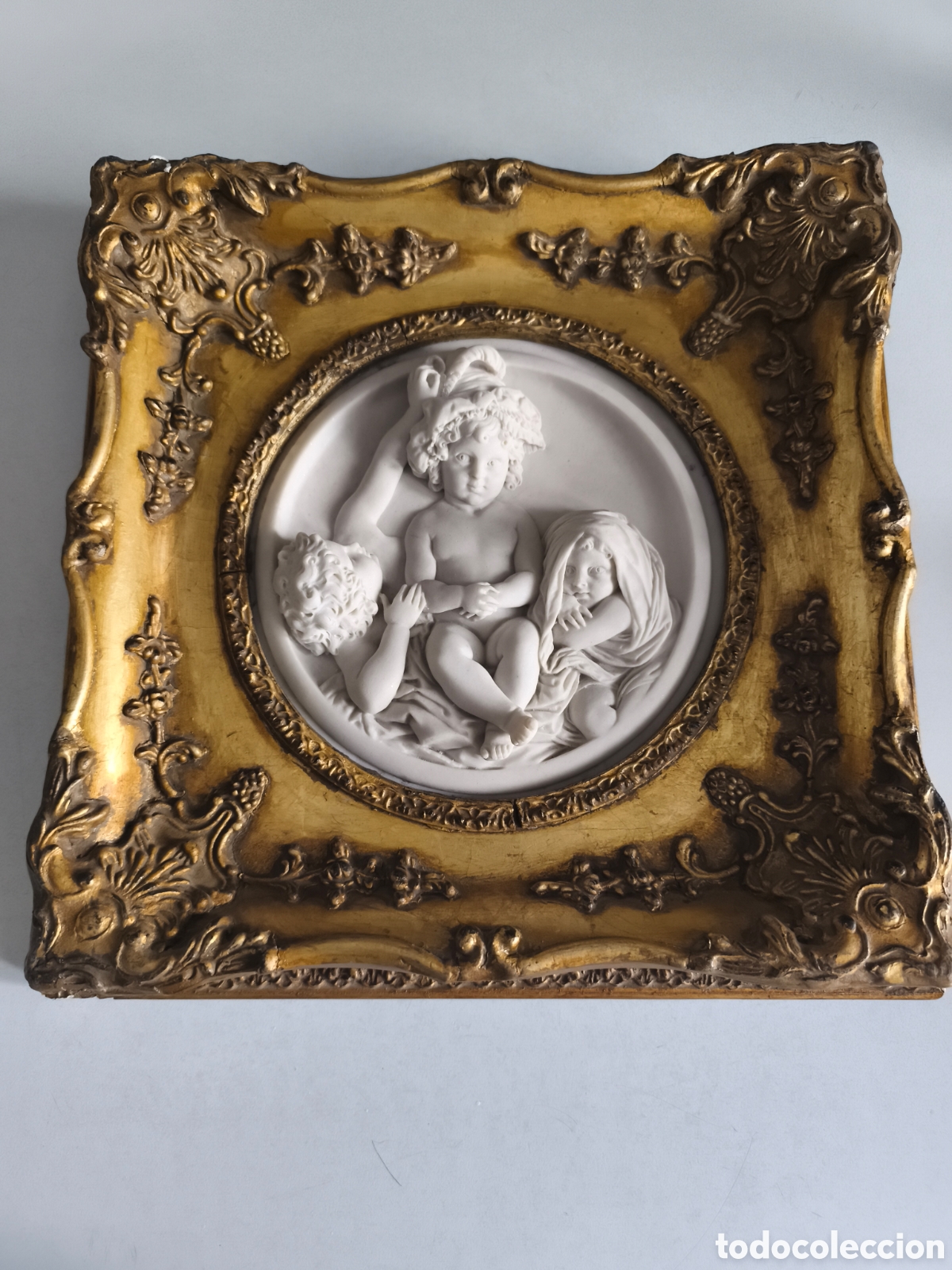 Arte: Antigua placa escultura bajo relieve de Edward William wyon 1811/1885, enmarcada alabastro