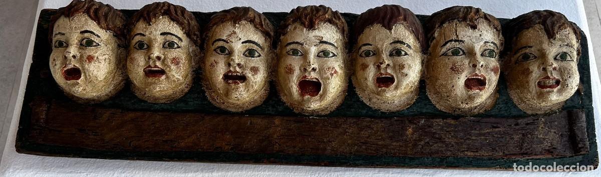 Arte: SIETE CABEZAS DE QUERUBINES (PUTTI). Friso en madera tallada