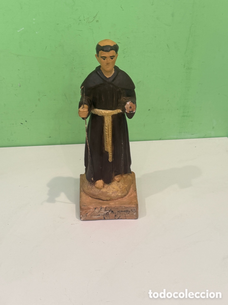 Arte: Antigua talla de San Antonio de Padua en madera policromada firmada &ndash; 30 cm