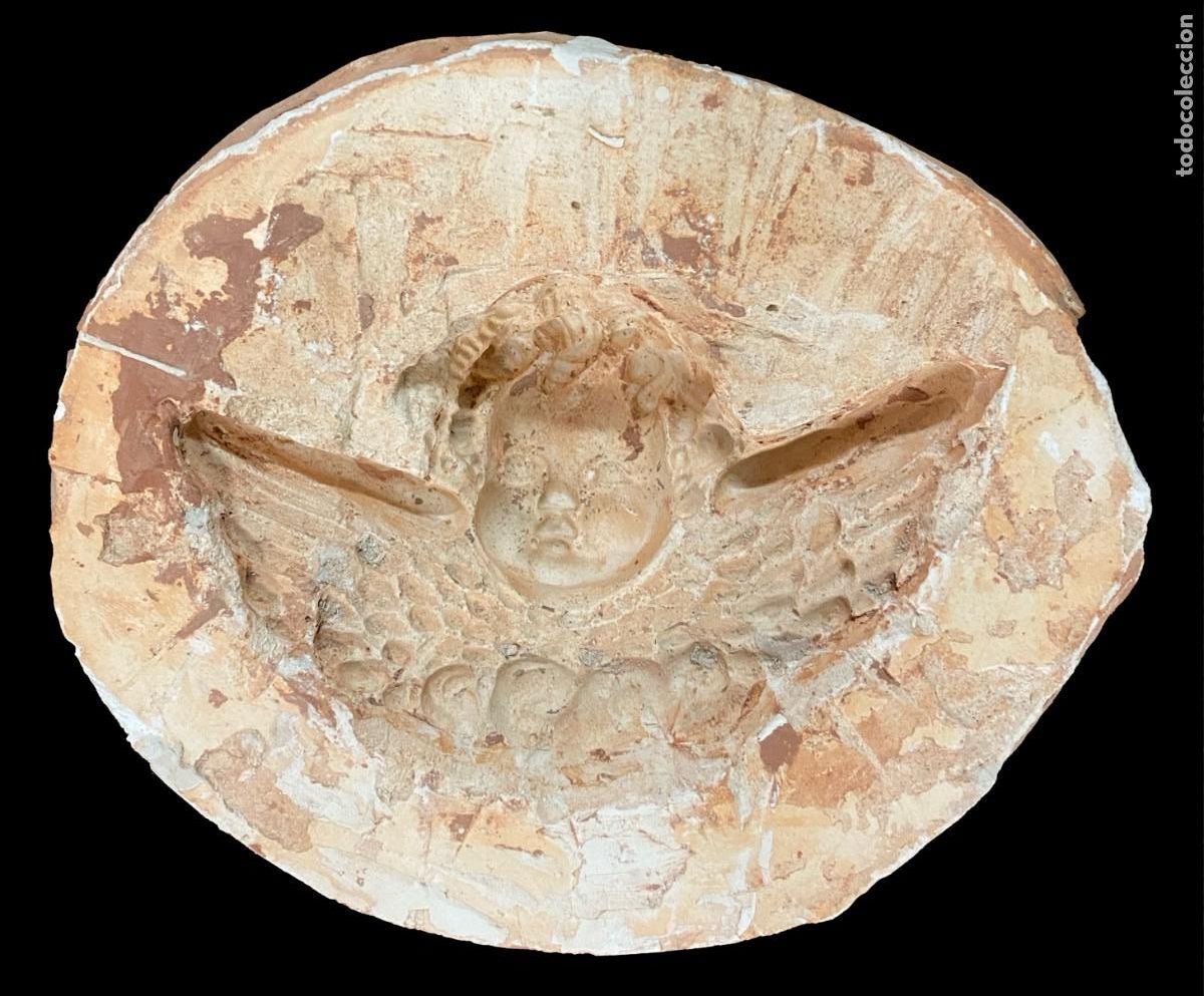 Arte: Antiguo molde de escayola para barro, terracota. &Aacute;ngel de la guarda, querub&iacute;n, angelote.