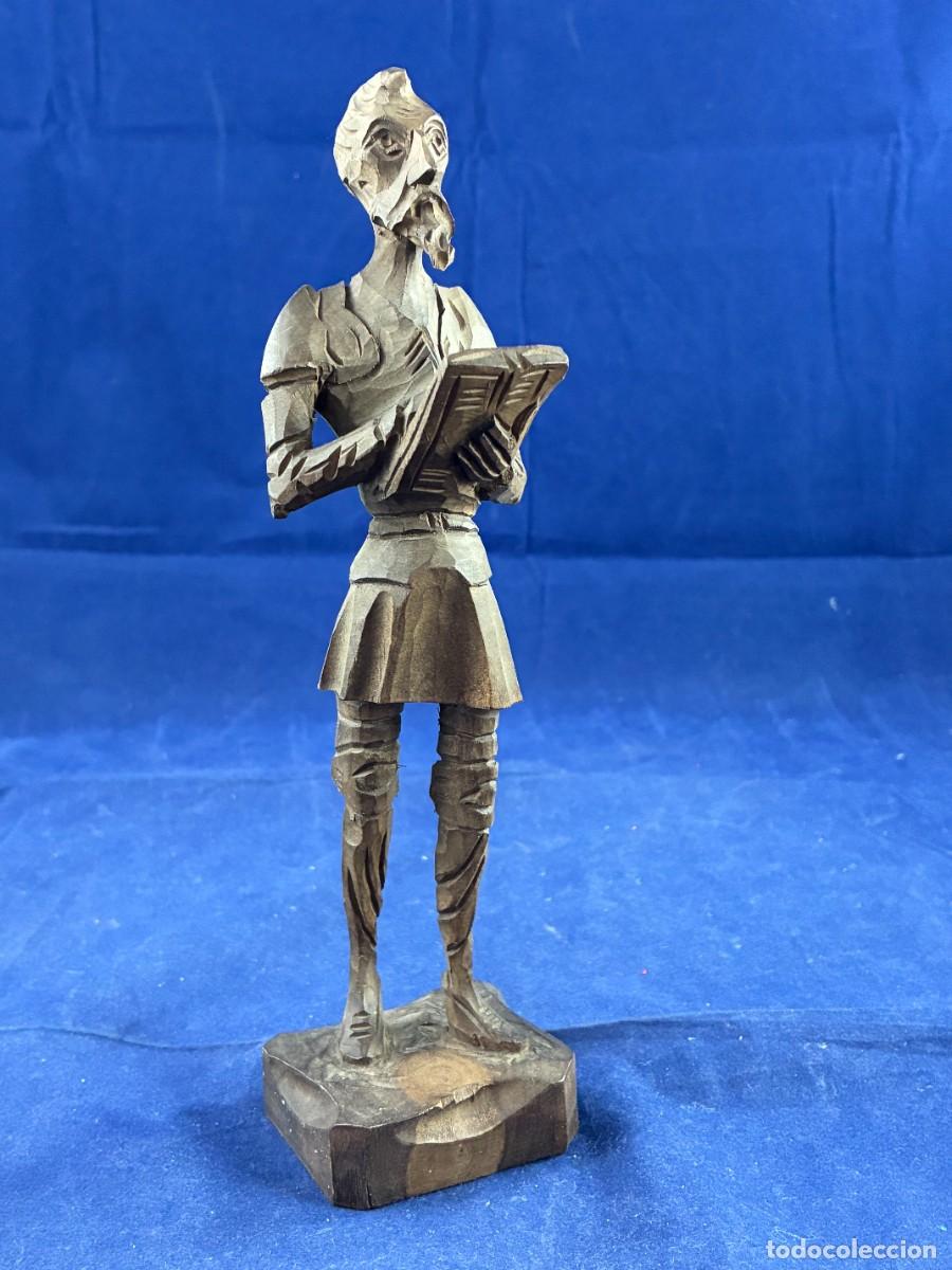 Arte: Don Quijote leyendo talla en madera 21 cm artesan&iacute;a espa&ntilde;ola sin firma buen estado