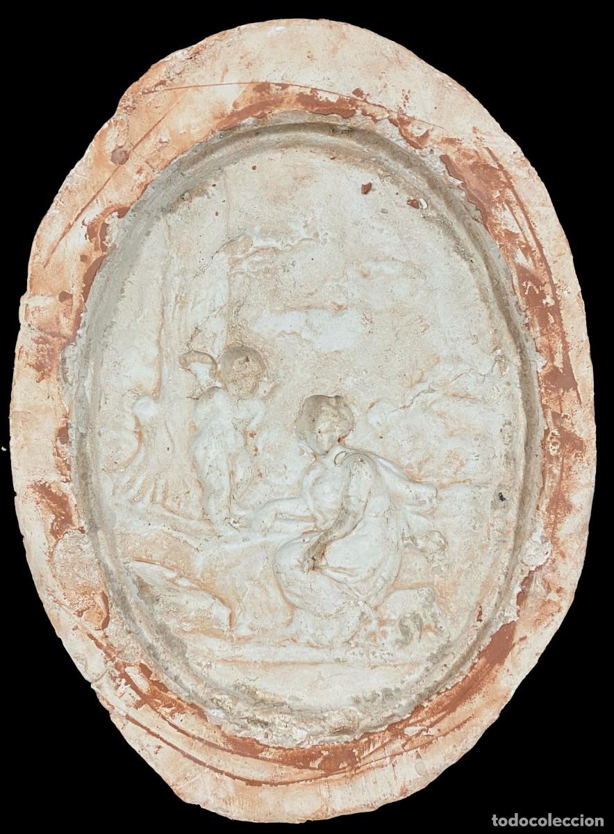 Arte: Antiguo molde de escayola para barro, terracota. &Aacute;ngeles de la guarda, putis, querubines. 22x18x3