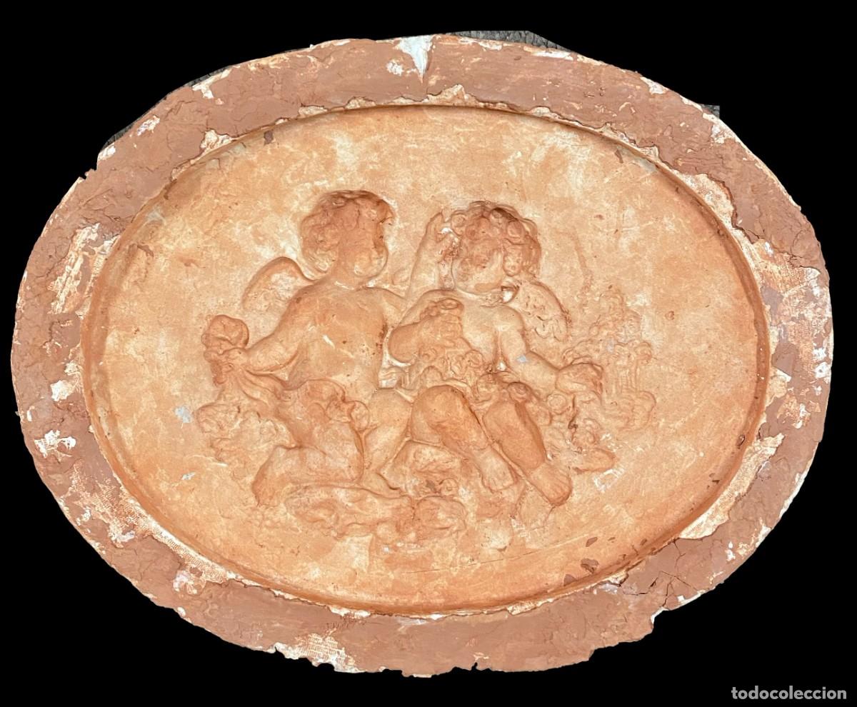 Arte: Antiguo molde de escayola para barro, terracota. &Aacute;ngeles de la guarda, putis, querubines. 22x19x3,5
