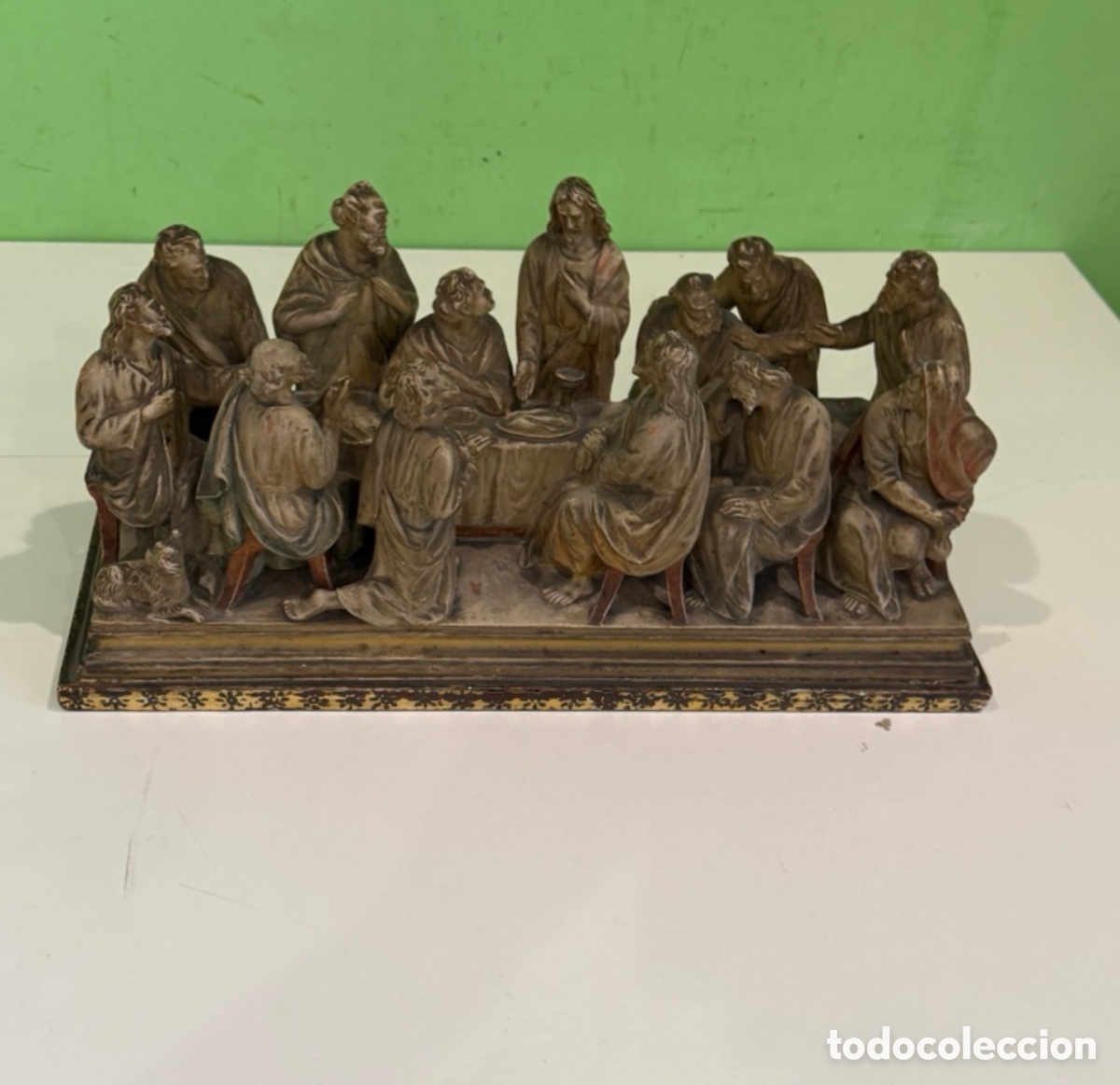 Arte: J. Casadevall &ndash; &Uacute;ltima Cena original en terracota policromada, Escuela de Olot, 45,5 &times; 23 cm