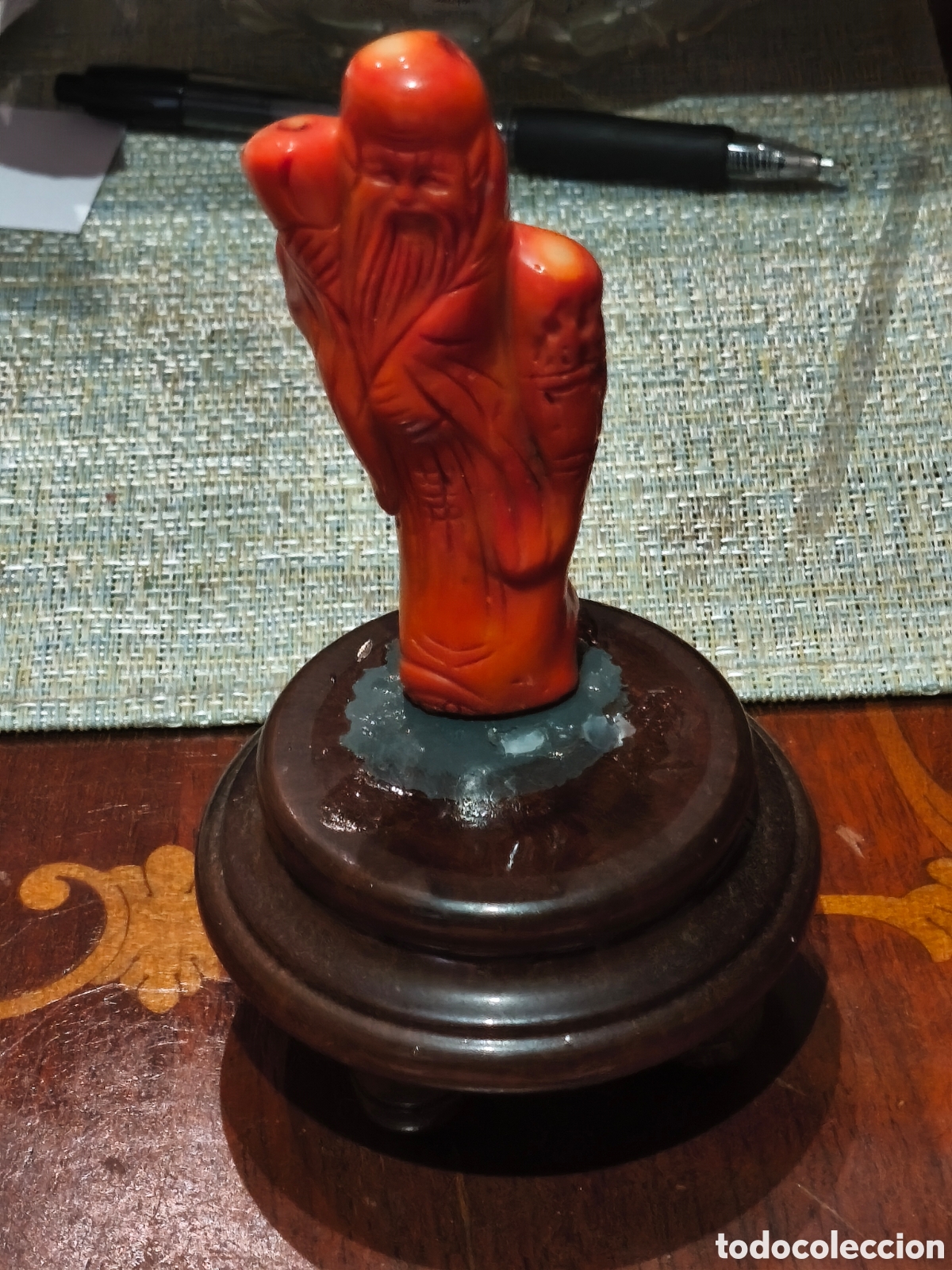 Arte: Figura talla china en coral rojo buda de unos 8 cts de alto sin peana a&ntilde;os 1950muy escaso ver