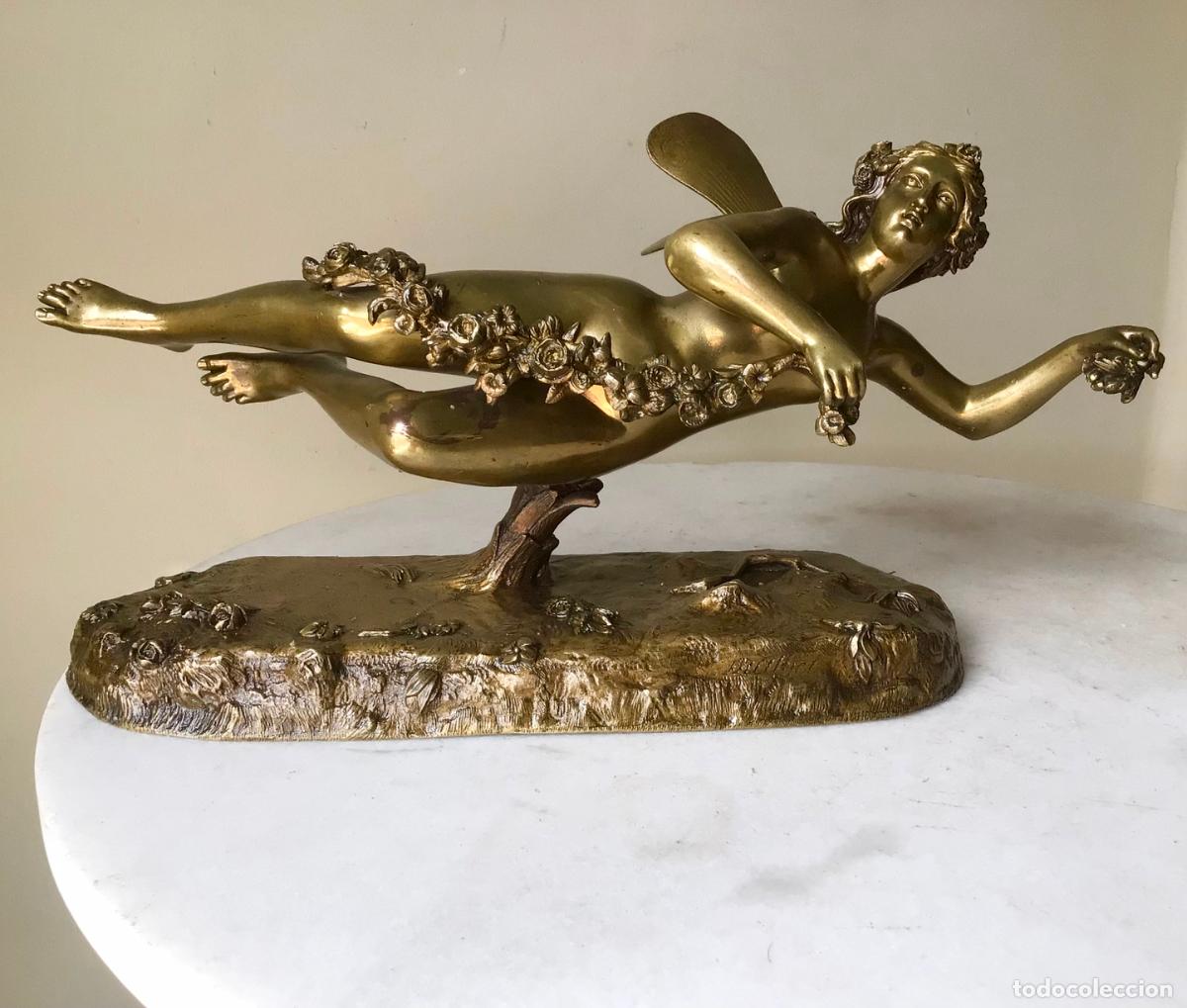 Arte: ANTIGUA ESCULTURA DE BRONCE , ORIGINAL SIGLO XIX - NINFA DE MITOLOGIA CLASICA